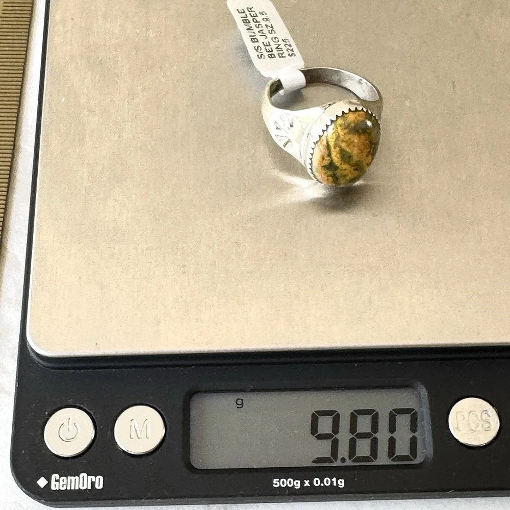 Navajo Bumblebee Jasper Mens Ring Sz 9.5 Annie Lincoln Sterling Handmade Band
